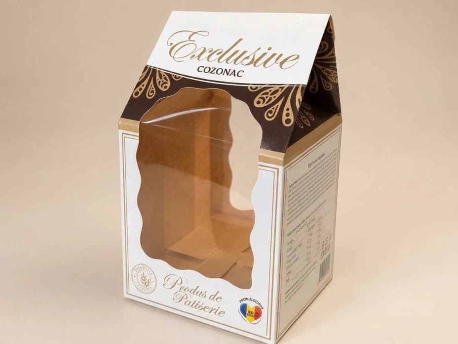 Cutie cadou pentru cozonac Exclusive, cu fereastră transparentă și finisaj auriu